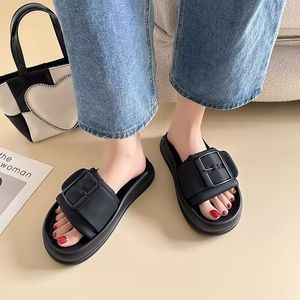 Leather Slippers Female Summer Outside Wear Thick Sole Casual Fashion Comfortable Non-Slip Beach Sandals