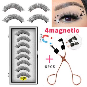 Falska ögonfransar Lekofo 8st 4 Magneter Natural Mink False Eyelashes Magnetic Handmade Artificial With Pickezer Makeup Set 230530