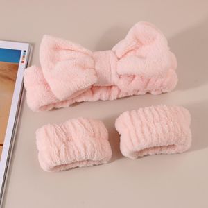 3 pçs/set Maquiagem Spa Headband Fofa Laço Tiara Pulso Spa Wash Wash Band para Lavar o Rosto Cuidados com a Pele