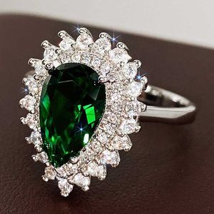 Band Rings CAOSHI Luxury Women's Finger Rings for Party Bright Green Pearshaped Crystal Noble Lady Vintage Style Accessories Gorgeous Gift J230531
