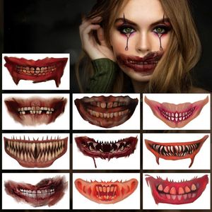 Tattoos 5PCS Halloween Tattoo Aufkleber Gesicht Aufkleber Mund Zähne Tattoo Aufkleber Wasserdicht Dunkler Wind Lustiges Make-up Temporäre Tätowierung