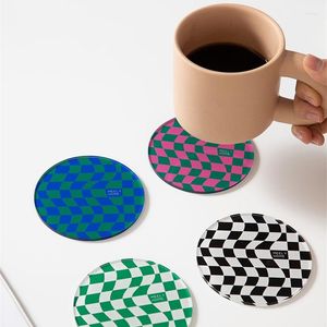 Table Mats Nordic Coffee Shop Simple Round Chessboard Grid Acrylic Mosaic Soft Decoration Shooting Props Modern Home