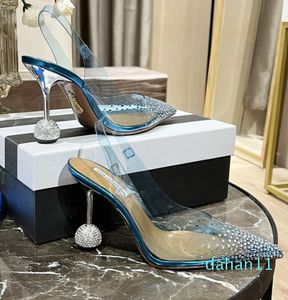 Sandali con tacco in PVC impreziosito da cristalli Sfera a spillo Tacchi da donna Designer di lusso in pelle Suola in seta Scarpe da sera calzature di fabbrica