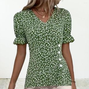 Women's Blouses Trendy Women Summer T-shirt Button Decor Lady V Neck Commute Blouse Daily Wear
