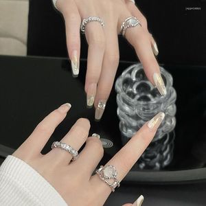 Pierścienie klastra koreańskie opal nieregularny kamień naturalny punkowy rhinestone podwójna warstwa Y2K Open Fantasy Girl Wedding Jewelry