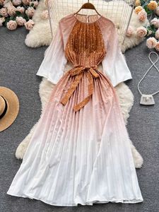 فساتين يوركونا متدرجة لطف طويل غير رسمي O-neck Lace Summer Dress Robe Women's P230530