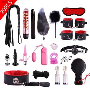 Giocattoli per adulti Porno Sex Toys BDSM Bondage Set Kit Manette Morsetti per capezzoli Frusta Bocca Bavaglio Perline anali Butt Plug Vibratore per proiettili Giochi per adulti L230518