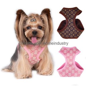 Dog Collars Leashes Designer Harness Set Classic Jacquard Lettering Stepin Harnesses Soft Air Mesh Pet Vest For Small Dogs Cat Tea Dhloo