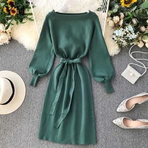 Sukienki swobodne Wysokiej jakości Wygodny elegancki sweter z dzianiny 2019 Damskie przyjęcie bandażowe jesień zielona sukienka midi vestidos P230530