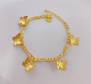 Anklets Gold Color Figaro Anklet For Women Butterfly Charm Bracelet Leg Chain 22 5cm Barefoot Sandals Bohemia Jewelry On Foot