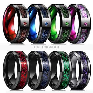 Bandringe Mode Herren 8mm Schwarz Wolfram Hochzeit Keltische Drachenringe Eingelegter Blauer Zirkon Edelstahl Roter Kohlefaserring Für Männer J230531