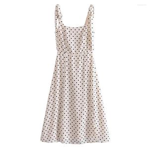 Abiti casual Primavera ed estate Abito da donna con stampa a pois Sottile Canotta a fessura sexy Cinturino lungo da donna bianco