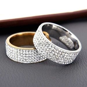 Bandringe Heißer Verkauf Vintage Retro-Stil Stahlring für Frauen 5 Reihen klarer Kristall Schmuck Mode Edelstahl Verlobung Eheringe J2305