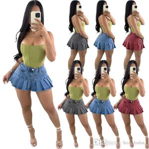 Vestidos de grife Jeans Minissaia plissada Verão Feminino Cintura alta Saias evasê Moda Minissaia fofinha Y2k Bottom Streetwear Roupas por atacado 3 cores XS-XXL