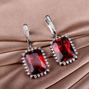 Charm Red Garnet Dangle Earring 925 Sterling silver Party Wedding Drop Earrings for Women Bridal Promise Jewelry Gift