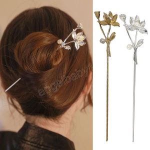 Vintage Lotus Hair Sticks For Women Chinese Style Flower Hairsticks Hair Chopsticks Hairpins Headdress Hair Accessories