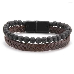 Link Bracciali Punk Pietra vulcanica Perline Bracciale in pelle intrecciata a mano per uomo Braccialetti Braide originali Accessori per gioielli da festa