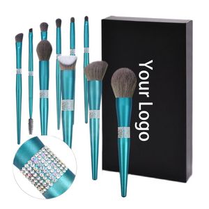 Borstar 10st Ny högkvalitativ fibergrön Shiny Diamond Makeup Brush Eyeshadow Women's Face Paint Eyelash Make Beauty Bag Cleanser Tools Tools