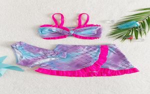 Toddler Girls Fish Scale Print Frill Trim Bikini Swimsuit Beach Skirt SHE9105885