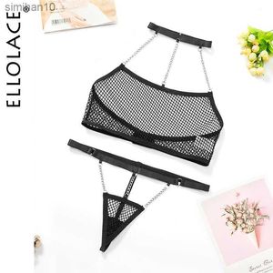 Cueca Calcinha Ellolace Rede de Pesca Lingerie Com Corrente SexyPorn Cueca Feminina Corpo Nu Sem Censura Íntimo Sissy See Through Outfits L230518