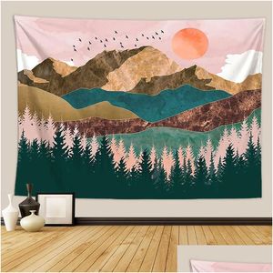 Tapestries Landscape Painting Tapestry Polyester Scenic Background Art Wall Hanging Decor Craft Beach Towel Cloth Customized Drop De Dhdlz