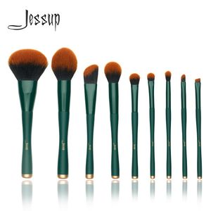 Shadow Jessup Green Brush Conjunto de 9pcs Poto Sintético Busher Fundação Contorno Centeado Angulado Mistura de Eyeshadow sobrancelha T268