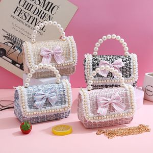 Handbags Cute Girl Boutique Purse Tweed Handbag Flower Beading Princess Kid Money Bag Crossbody Bag 230530