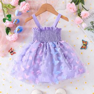 Vestido de menina vestido para crianças de 1 a 6 anos de aniversário sem mangas e fofas de borboleta elástica suspensa casual vestidos de princesa ootd para menina aa230531