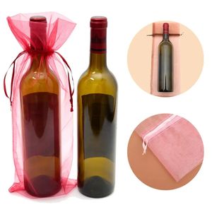 Woreczki na wino z przezroczystej organzy 5,5x14,5 cala wielokrotnego użytku proste sukienki do owijania butelek świąteczne opakowanie Baby Shower ślub dobrodziejstw próbki df