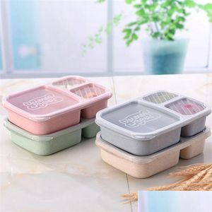 Lunch Boxes Bags 3 Grid Wheat St Box Microwave Bento Food Grade Health Student Portable Fruit Storage Container Dbc Vt0629 Drop Deli Dhfqp
