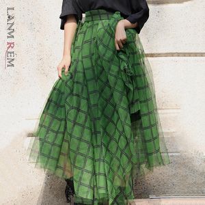 Skirt Lanmrem Women Women Green Plaid Stampa Skirt 2023 Spring Fashion Asimmetrica Elastico Elastico Streetwear Aline Midcalf Skirt Famale 2A474