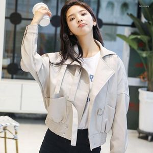 Kvinnläder Spring Women Faux Jacket Biker Black White Coat Turndown Collar PU Motorcykeljackor Löst Streetwear Ytterkläder Q310