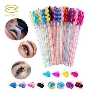 Brushes zwellbe Good Quality Disposable 50 Pcs/Pack Crystal Eyelash Makeup Brush Diamond Handle Mascara Wands Eyelash Extension Tool