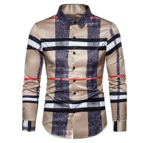 6xl Business Casual Plaid Shirt Men039s Formalna odzież robocza Suknia Slim Social Party Khaki Checked 2203217007411