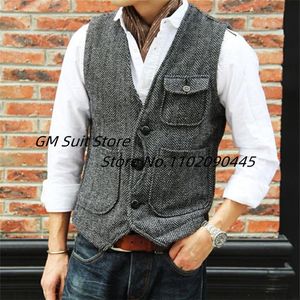 Blazer Gilet da uomo Gilet da uomo in tweed a spina di pesce Gilet da lavoro formale per testimoni dello sposo Gilet da sposa Homme