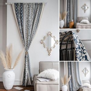 Curtain Boho Blue And White Porcelain Printed Cotton Linen For Living Room Bedroom Window Drape Treatment Home Decor