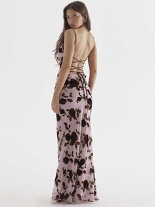 Floral Print Maxi Dress for Women 2023 New Backless Bangage Sleeveless Camis Bodycon Dresses Summer Evening Dress