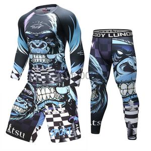 Męskie dresy nowe letnie 3D Orangutan Thirt thirt Men Men Jiu Jitsu Tight Tracksuit Fashion Men Sets Fitness Odzież Sportswear Suit J230531