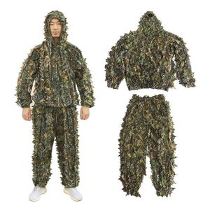 Hunting Sets Men Women Kids Outdoor Ghillie Suit Camouflage Clothes Jungle Suit CS Training Leaves Clothing Hunting Suit Pants Hooded Jacket 230530