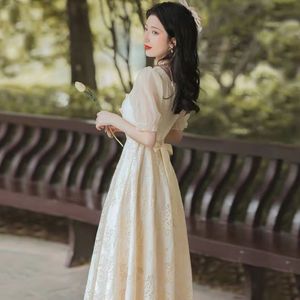 Молодое и улучшенное чингсам китайское стиль ретро -пузырьковое рукав Темперамент Cheongsam Платье Fairy Girl Dress Стиль Xiansen