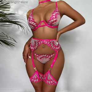 Sexig uppsättning JSY Sexig BH och trosor Set Lingerie Rose Red Embrodery Lace Women's Underwear Set Erotic Brief Set Parter Intimates Comes T230531