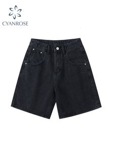 Kvinnors jeans sommar hög midja denim shorts casual lös damer plus storlek streetwear mode knapp bred ben kort kvinna 230530