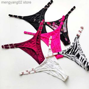 Briefs Panties Thongs Metal Luxury Ice Silk Sexy Thongs Women's Underwear Fitness Low Waist Satin Panties Sex String Seamless Briefs T23601