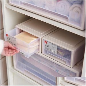 Caixas de armazenamento Bins Organizador de caixa de plástico Casa Quarto Grande capacidade Mercearia Thicken Der Portátil Empilhável Armário de arquivo Drop Deli Dhy8P