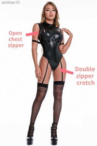 Briefs trosor exotiska faux läder bondage underkläder bodysuit sexiga kvinnor tätt klädstreck lår sling strumpor push-up bh formning leotard l230518