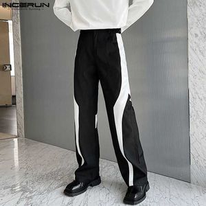 Calça masculina homens calças casuais botões de retalhos de retalhos de retalhos de moda de calça reta Men streetwear 2023 calças de lazer coreanas soltas s-5xl incerun l230520