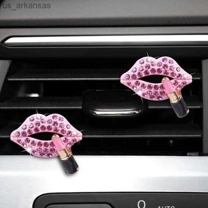 Interiördekorationer 2st Crystal Red Lips Car Air Freshener Auto Outlet Parfym Clip Car-Styling Vent Solid Fragrance Diffuser Pink Accesso L230523