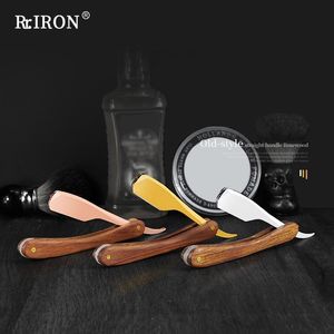 Lâmina RIRON Barbearia Manual de Navalha Reta Com Cabo de Madeira ClipOn Fold Shaver Para Homens Corte de Cabelo