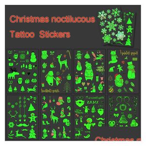 Other Decorative Stickers Christmas Glow Temporary Tattoo Sticker Elk Snowman Waterproof Luminous Glowing In The Dark Party Decorati Dhqht