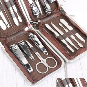 Other Household Sundries Stainless Steel Manicure Set Professional Nail Clipper Tool Scissors Portable Fingernail Leather Boxes Kits Dhqkf